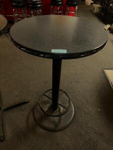 (2) 24" ROUND GREY TABLE TOPS W/ PUB BASE.