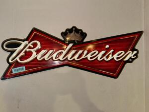 "BUDWEISER" METAL BAR SIGN.