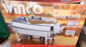 (2) WINCO STAINLESS CHAFFER SETS.