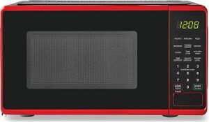 DESCRIPTION: (1) MICROWAVE BRAND/MODEL: MAINSTAYS INFORMATION: RED AND BLACK SIZE: 0.7 CU FT RETAIL$: $55.00 EA QTY: 1