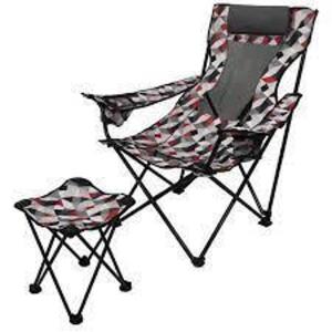 DESCRIPTION: (1) MESH LOUNGE CHAIR WITH FOOTREST BRAND/MODEL: OZARK TRAIL INFORMATION: GEOMETRIC PRINT RETAIL$: $39.97 EA QTY: 1