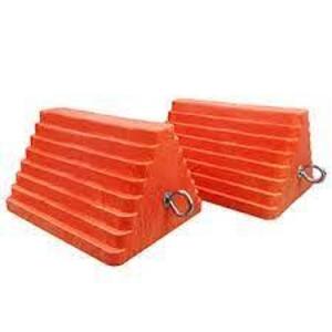 DESCRIPTION: (4) WHEEL CHOCKS BRAND/MODEL: CHECKERS #471F54 INFORMATION: ORANGE SIZE: 8"W 5"H 8"D RETAIL$: $47.30 EA QTY: 4