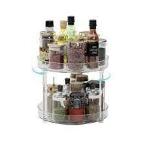 DESCRIPTION: (3) MULTI-FUNCTION ROTATING RACK INFORMATION: TRANSPARENT SIZE: 2 TIER RETAIL$: $25.17 EA QTY: 3