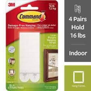 DESCRIPTION: (24) PICTURE HANGING STRIPS BRAND/MODEL: COMMAND/17206-ES INFORMATION: 4-PAIR/WHITE SIZE: .6"L X 3.88"W X 6.75"H RETAIL$: $92.16 TOTAL QT