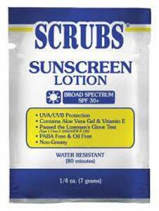 DESCRIPTION: (1) BOX OF (100) SUNSCREEN LOTION BRAND/MODEL: SCRUBS #54VH92 SIZE: 7G RETAIL$: $150.00 EA QTY: 1