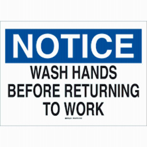 DESCRIPTION: (4) WASH ANDS BEFORE RETURNING TO WORK SIGN BRAND/MODEL: BRADY #25150 QTY: 4