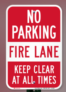 DESCRIPTION: (1) NO PARKING FIRE LANE SIGN SIZE: ALUMINUM RETAIL$: $23.41 EA QTY: 1