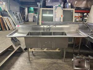 83" THREE WELL SINK WITH TWO DRAINBOARDS AND FAUCET