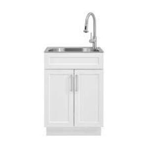 DESCRIPTION: (1) UTILITY ALL IN ONE LAUNDRY SINK BRAND/MODEL: GLACIER BAY #1004675601 INFORMATION: WHITE WITH CABINET SIZE: 24" RETAIL$: $249.00 EA QT