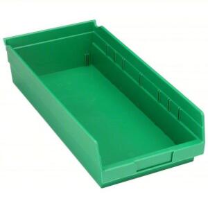 DESCRIPTION: (12) SHELF BIN BRAND/MODEL: AKRO-MILLS #1UMT5 INFORMATION: GREEN SIZE: 17 7/8 IN OVERALL LG, 8 3/8 IN X 4 IN, GREEN, NESTABLE, LABEL HOLD