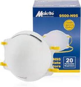 DESCRIPTION: (3) BOXES OF (20) PARTICULATE RESPIRATORS BRAND/MODEL: MAKRITE #9500-N95 INFORMATION: WHITE SIZE: UNIVERSAL RETAIL$: $52.00 EA QTY: 3