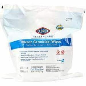 DESCRIPTION: (2) BAGS GERMICIDAL DISINFECTING WIPES BRAND/MODEL: CLOROX/4XKR8 INFORMATION: 110 WIPES PER BAG SIZE: 12" X 12" SHEET SIZE RETAIL$: $150.