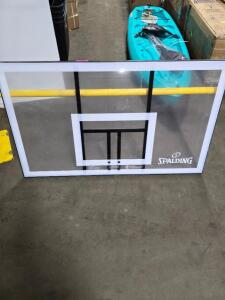 DESCRIPTION: (1) BASKETBALL BACKBOARD BRAND/MODEL: SPALDING INFORMATION: BACKBOARD ONLY, NO RIM OR BASE INCLUDED QTY: 1