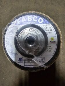 DESCRIPTION: (10) PREMIUM FLAP WHEEL BRAND/MODEL: GLOBAL ABRASIVES INFORMATION: ZF 60, TYPE 29 SIZE: 4" X 5/8" QTY: 10