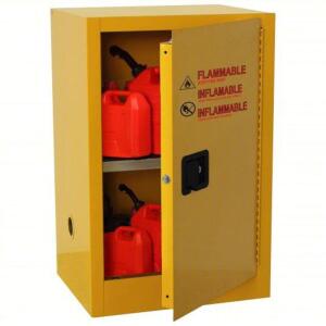 DESCRIPTION: (1) FLAMMABLES SAFETY CABINET BRAND/MODEL: CONDOR #42X503 INFORMATION: YELLOW SIZE: STD SLIMLINE, 12 GAL, 0 DRUM CAPACITY, 23 IN X 18 IN