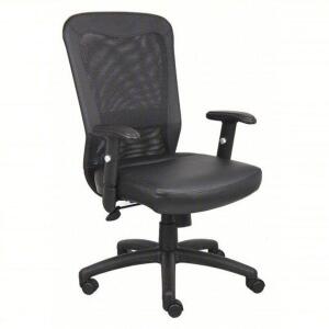 DESCRIPTION: (1) EXECUTIVE MESH BACK OFFICE CHAIR WITH ARMS BRAND/MODEL: PART NUMBER #452R25 INFORMATION: BLACK LEATHER SIZE: 275 LB LIMIT, IMAGES ARE