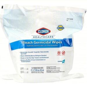 DESCRIPTION: (1) CASE OF (2) BAGS GERMICIDAL DISINFECTING WIPES BRAND/MODEL: CLOROX/4XKR8 INFORMATION: 110 WIPES PER BAG SIZE: 12" X 12" SHEET SIZE RE