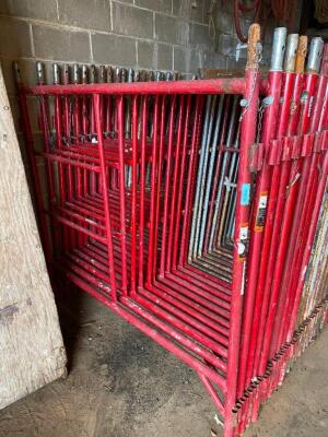 DESCRIPTION (4) MASON SCAFFOLDING UPRIGHTS W/ (12) CROSS BEAMS AND (8) FEET. ADDITIONAL INFORMATION SOLD BY THE UPRIGHT LOCATION WAREHOUSE 2 QTY 4