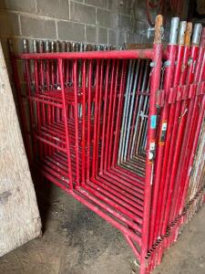 (8) MASON SCAFFOLDING UPRIGHTS W/ (24) CROSS BEAMS