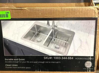 ELKAY Avenue Drop-in/Undermount Stainless Steel 33 in. 50/50 Double Bowl Kitchen Sink with Bottom Grid