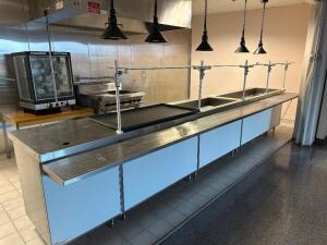 190" ALL STAINLESS BUFFET SERVING LINE W/ SNEEZE GUARD AND HEAT LAMPS