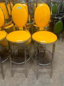 (4) 30" BAR STOOLS W/ CHROME FRAME AND YELLOW PADDED SEATS.