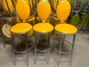 (5) 30" BAR STOOLS W/ CHROME FRAME AND YELLOW PADDED SEATS.