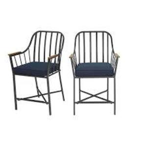 DESCRIPTION: (2) PATIO CHAIRS BRAND/MODEL: STYLEWELL INFORMATION: BLACK METAL WITH BLUE CUSHIONS RETAIL$: $269.32 TOTAL QTY: 2