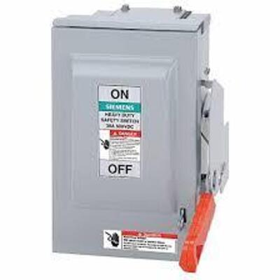 DESCRIPTION: (1) HEAVY DUTY SAFETY SWITCH BRAND/MODEL: SIEMENS #HF361RPVPG INFORMATION: GRAY STEEL SIZE: 3 PHASE, 30 AMP, 600 VDC RETAIL$: $717.49 EA