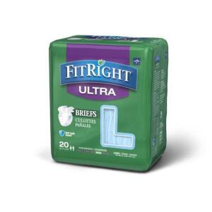 (4) - MEDLINE FITRIGHT ULTRA DISPOSABLE BRIEFS, LARGE 20 COUNT