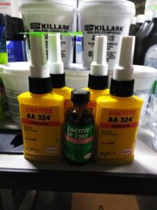 DESCRIPTION: (5) TOTAL (4) ADHESIVE (1) ACTIVATOR BRAND/MODEL: LOCTITE AA 324/LOCTITE SF 7837 SIZE: 1 OZ RETAIL$: $173.35 TOTAL QTY: 5