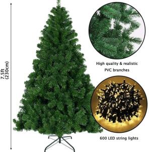 UEGOAL 7.5 FOOT ARTIFICIAL CHRISTMAS TREE WITH 600 LED WARM WHITE STRING LIGHTS