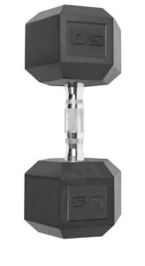 DESCRIPTION: (1) RUBBER COATED DUMBBELL BRAND/MODEL: CAP SIZE: 50 LB RETAIL$: $26.47 EA QTY: 1