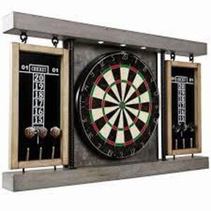 DESCRIPTION: (1) DARTBOARD CABINET WITH LED LIGHT BRAND/MODEL: BARRINGTON #DB410Y22024 INFORMATION: PRESCOTT COLLECTION SIZE: 40" RETAIL$: $129.00 EA