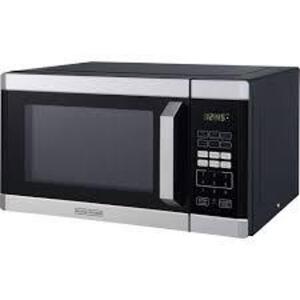 DESCRIPTION: (1) MICROWAVE BRAND/MODEL: BLACK + DECKER INFORMATION: BLACK AND STAINLESS STEEL SIZE: 0.9 CU FT RETAIL$: $89.99 EA QTY: 1