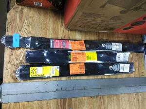 DESCRIPTION: (3) DIFFERENT LAWN MOWER BLADES BRAND/MODEL: TORO, JOHN DEERE, CUB CADET SIZE: 48/42/46 RETAIL$: $100.00 EA QTY: 3