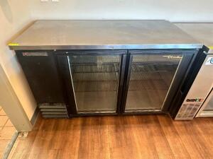 TRUE TWO GLASS DOOR BACK BAR COOLER.