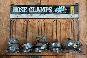 ASSORTED HOSE CLAMP DISPLAY RACK W/ CONTENTS