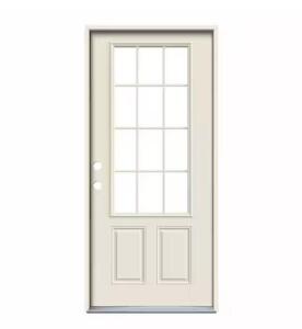 36 IN. X 80 IN. 12 LITE PRIMED STEEL PREHUNG RIGHT-HAND INSWING ENTRY DOOR