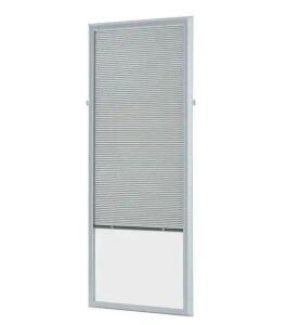22 IN. W X 64 IN. H ADD-ON ENCLOSED ALUMINUM BLINDS WHITE STEEL & FIBERGLASS DOORS WITH RAISED FRAME AROUND GLASS