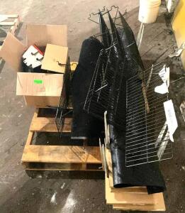 LARGE GROUP OF ASSORTED SHELVING PARTS AND WIRE RACKS