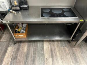 DESCRIPTION 72 "X 30" STAINLESS TABLE W/ DROP IN 5 BURNER INDUCTION RANGE. ADDITIONAL INFORMATION CONTENTS ARE NOT INCLUDED. SIZE 72" X 30" LOCATION K