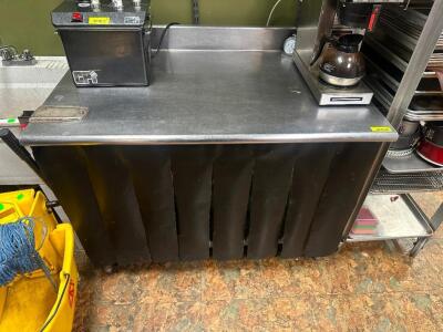 DESCRIPTION 48" X 30" STAINLESS TABLE W/ 4" BACK SPLASH. SIZE 48" X 30" LOCATION KITCHEN QTY 1