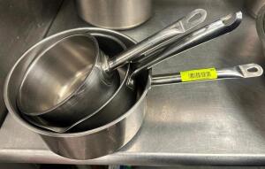 DESCRIPTION (3) ASSORTED STAINLESS SAUCE POTS BRAND / MODEL: WICO THIS LOT IS: SOLD BY THE PIECE LOCATION KITCHEN QTY 3