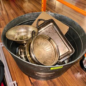 TUB W/ ASSORTED SILVER PLATE