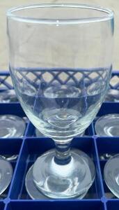 DESCRIPTION (25) WATER GOBLETS ADDITIONAL INFORMATION W/ GLASS RACK. THIS LOT IS: SOLD BY THE PIECE LOCATION STORAGE CONTAINER QTY 25