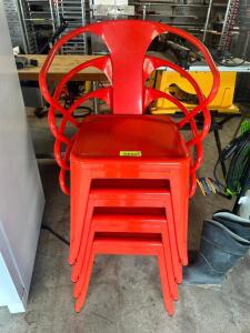 DESCRIPTION (4) ORANGE METAL PATIO STACK CHAIRS. THIS LOT IS: SOLD BY THE PIECE LOCATION SITE 2 QTY 4