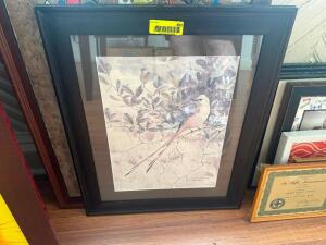 DESCRIPTION SMALL FRAMED PRINT " BIRD ON A BRANCH " LOCATION BAR QTY 1