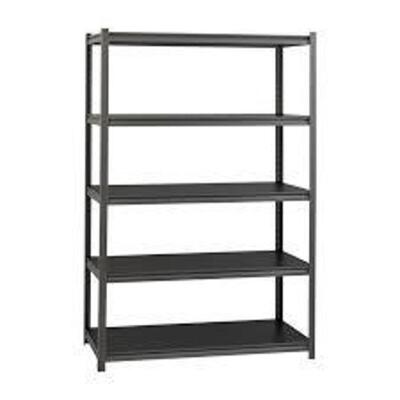 DESCRIPTION: (1) RIVET SHELVING, 5 SHELF STORAGE RACK BRAND/MODEL: IRON HORSE #20998 INFORMATION: GUNMETAL GRAY/BLACK SIZE: 72"H 48"W 24"D RETAIL$: $1