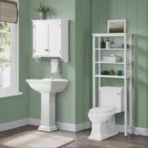 DESCRIPTION: (1) BATHROOM STORAGE HUTCH BRAND/MODEL: ALATERRE #ANDO73WH INFORMATION: WHITE SIZE: 2 DOOR, TOWEL ROD RETAIL$: $199.92 EA QTY: 1